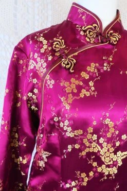 70's Vintage Mandarin Cocktail Dress - Plum & Golden Blossom - Size S/M -Style Luma Sales Store IMG 2775 fa6d8d2a 1f4c 4c08 a76c 0f97f771d143