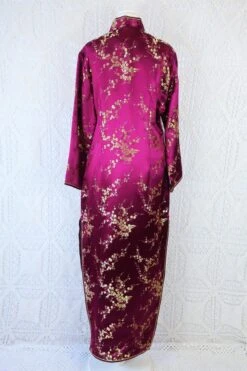 70's Vintage Mandarin Cocktail Dress - Plum & Golden Blossom - Size S/M -Style Luma Sales Store IMG 2778 3ff21c2a 6494 4496 9316 9b1e3aa1d710