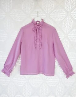 70's Vintage - Thulian Pink Ruffle Blouse - Free Size M
