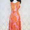 70's Vintage Dress - Peach & Pink Sketched Floral Wrap Midi - Free Size S