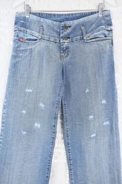 Vintage Straight Leg Jeans - Creased Blue With An Exaggerated Waist - Size M/L -Style Luma Sales Store IMG 4182 0e10f847 3cdc 454e 9bc5 f5913fd66ae5
