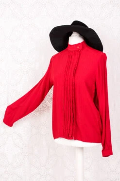 Vintage Shirt - Bright Red Embroidered - Size M