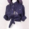 Vintage Shirt - Muted Navy Delicate Floral - Size L
