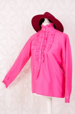 Vintage Shirt - Bright Pink Frills - Size L