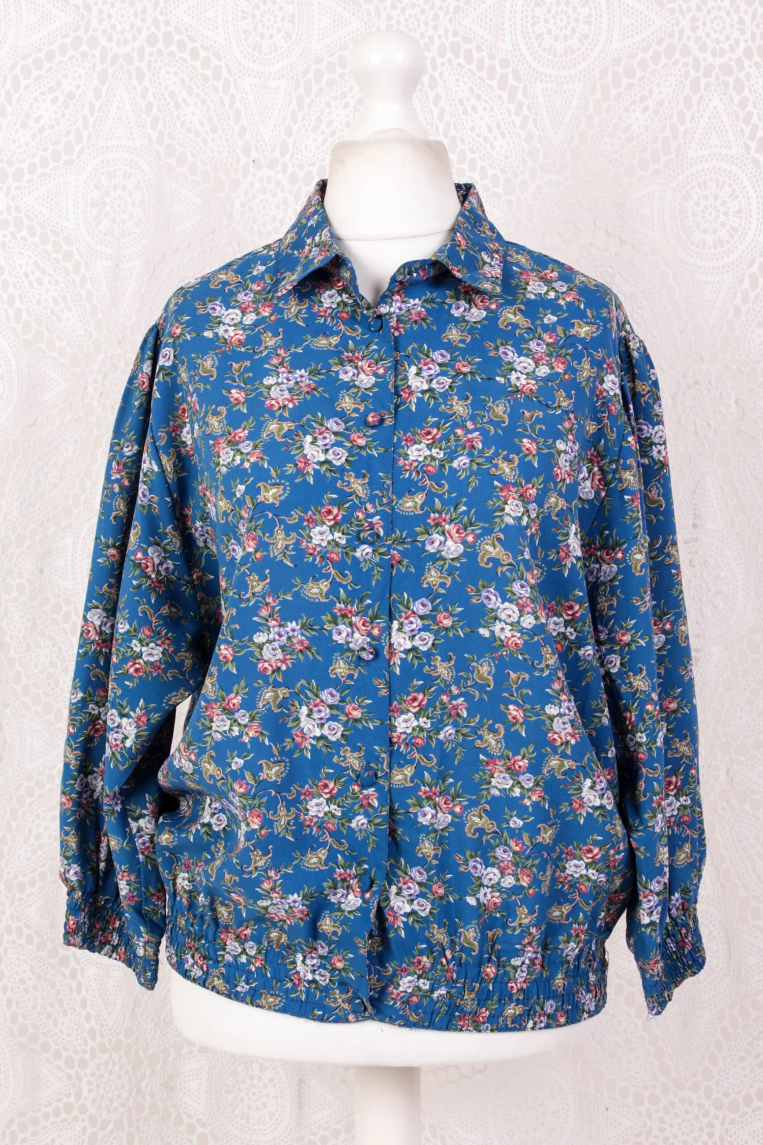 Vintage Bomber Shirt - Cerulean & Muted Floral - Free Size 3 Vintage Bomber Shirt - Cerulean & Muted Floral - Free Size - Image 2