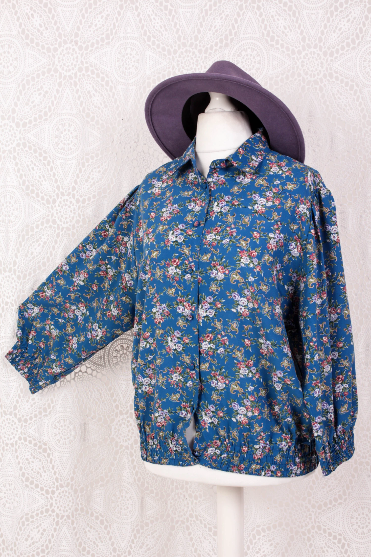 Vintage Bomber Shirt - Cerulean & Muted Floral - Free Size 2 Vintage Bomber Shirt - Cerulean & Muted Floral - Free Size