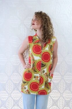 Vintage Mini Dress/Top - Bright Red & Yellow Mandala Sunflower - Size S -Style Luma Sales Store IMG 4832 3c82acef 2dc9 430d 85d3 95a834b2f5fe