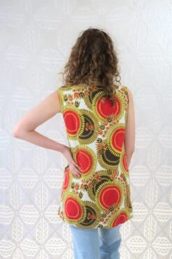 Vintage Mini Dress/Top - Bright Red & Yellow Mandala Sunflower - Size S -Style Luma Sales Store IMG 4835 395927ad 4388 4179 8be7 c74a0ce9ef66