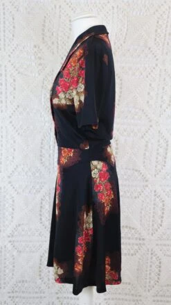Vintage Mini Dress - Pitch Black With Pink Floral - Size XS/S -Style Luma Sales Store IMG 8622 2