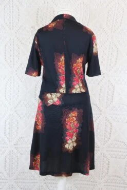 Vintage Mini Dress - Pitch Black With Pink Floral - Size XS/S -Style Luma Sales Store IMG 8623 2