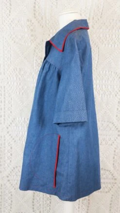Vintage Tunic Top - Indigo Linen With Red Accents - Size L -Style Luma Sales Store IMG 8682 2