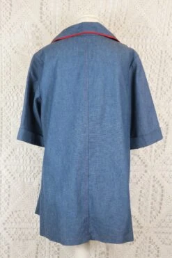 Vintage Tunic Top - Indigo Linen With Red Accents - Size L -Style Luma Sales Store IMG 8683 2