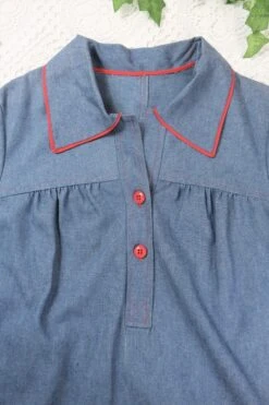 Vintage Tunic Top - Indigo Linen With Red Accents - Size L -Style Luma Sales Store IMG 8763 2