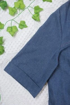 Vintage Tunic Top - Indigo Linen With Red Accents - Size L -Style Luma Sales Store IMG 8765 2