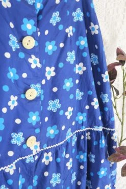 70's Vintage Skirt - Azure & Sky Blue Polka Dot Floral - L -Style Luma Sales Store IMG 8859 2
