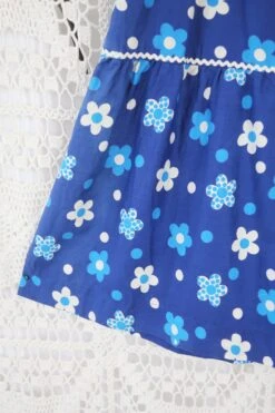 70's Vintage Skirt - Azure & Sky Blue Polka Dot Floral - L -Style Luma Sales Store IMG 8861 2