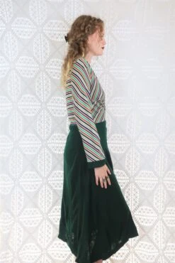 Vintage Housecoat / Wrap Dress - Green & Colourful Stripes - Size XS/S -Style Luma Sales Store IMG 8915b