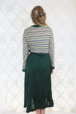 Vintage Housecoat / Wrap Dress - Green & Colourful Stripes - Size XS/S -Style Luma Sales Store IMG 8917b