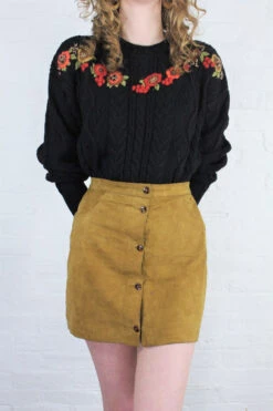 Vintage Mini Skirt - Soft Camel - Size XS -Style Luma Sales Store camel soft suede button up retro mini skirt boho hippie fashion clothing all about audrey 2