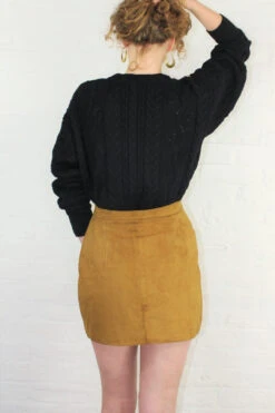 Vintage Mini Skirt - Soft Camel - Size XS -Style Luma Sales Store camel soft suede button up retro mini skirt boho hippie fashion clothing all about audrey 3