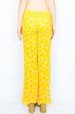 Vintage Co-Ord Trousers - Solar Yellow Floral Print - Size S -Style Luma Sales Store co ord solar yellow floral print vintage trousers back shot all about audrey