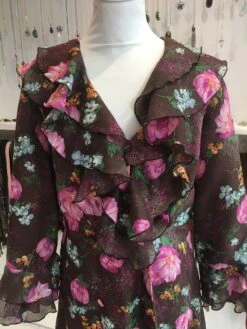 SALE Vintage Maroon Floral Frill Housecoat - Size S -Style Luma Sales Store image 0a6ecacd bbbb 4f14 8b1d 66baa87df234