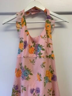 70's Vintage - Powder Pink Floral Frill Halter-neck Maxi - Size XS -Style Luma Sales Store image d8091689 fe7c 41fb 857b b99c6db62721