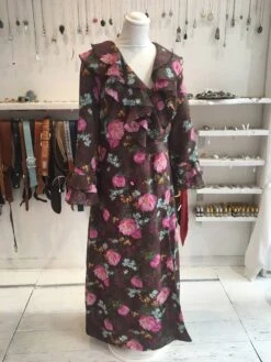 SALE Vintage Maroon Floral Frill Housecoat - Size S