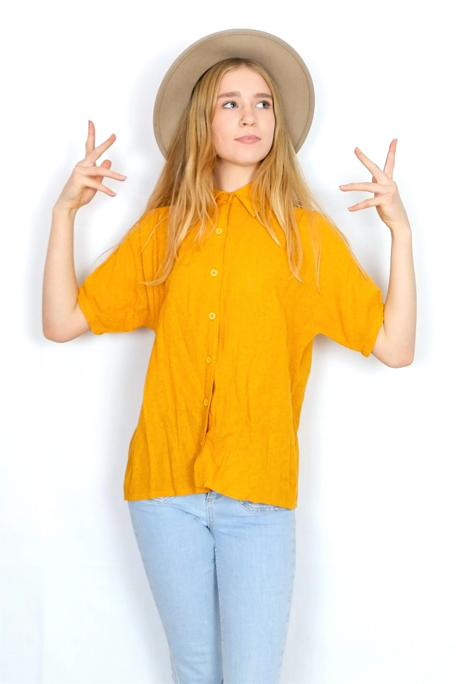 Vintage Woven Shirt - Mustard Yellow - Free Size M/L 5 Vintage Woven Shirt - Mustard Yellow - Free Size M/L - Image 3