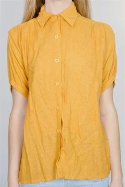 Vintage Woven Shirt - Mustard Yellow - Free Size M/L 10 Vintage Woven Shirt - Mustard Yellow - Free Size M/L -Style Luma Sales Store model wearing 1970s boho vintage shirt pre loved recycled slow fashion all about audrey 16