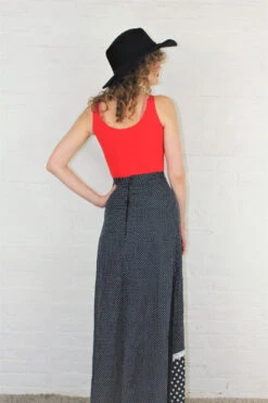Vintage High Waisted Maxi Skirt - Black & Scarlet Polka Dot Applique - Size XXS -Style Luma Sales Store polka dot bohemian hippie boho bohochic fashion maxi skirt all about audrey 1