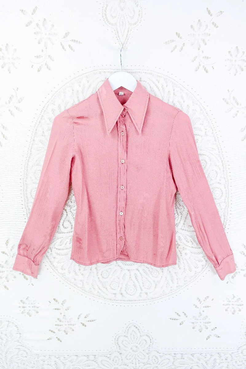 Vintage Dusky Rose Jacquard Blouse - Size XXS