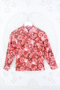 Vintage Blush Pink Retro Floral Print Shirt - Size XXS
