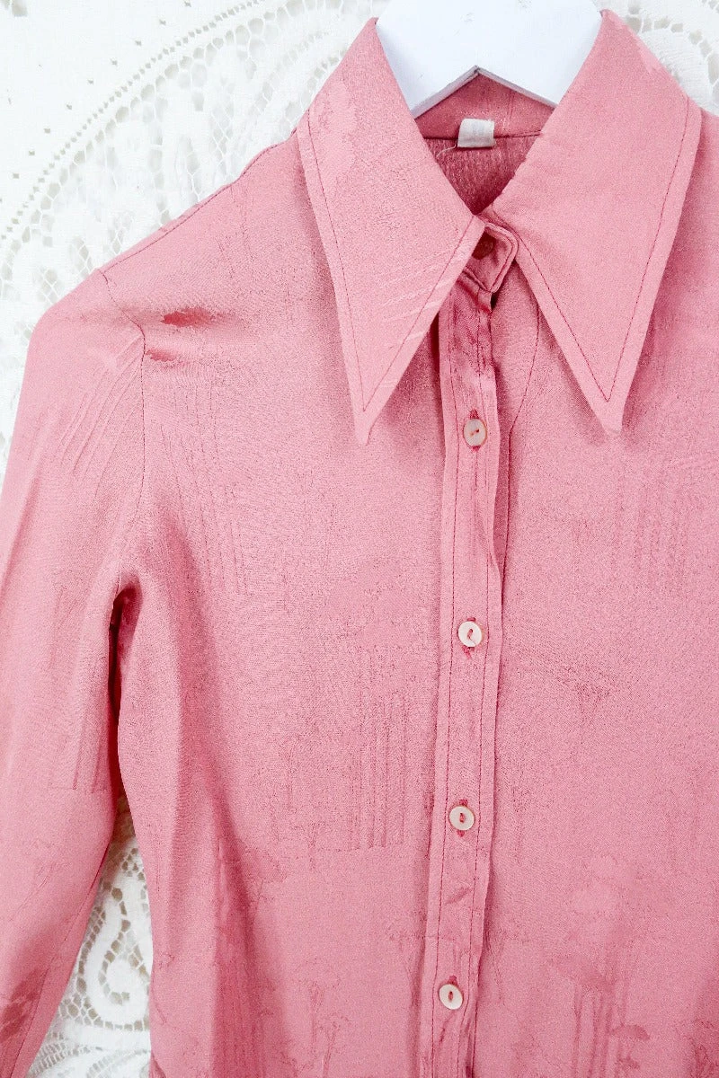Vintage Dusky Rose Jacquard Blouse - Size XXS - Image 2