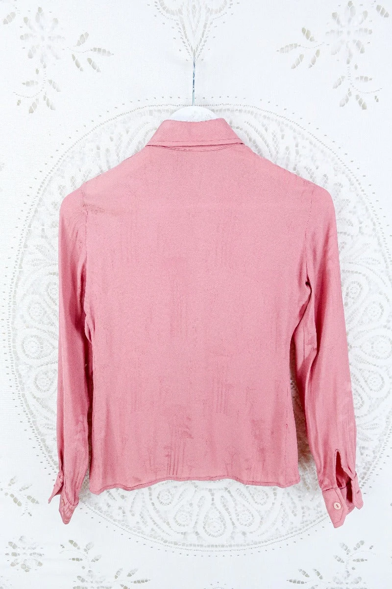 Vintage Dusky Rose Jacquard Blouse - Size XXS - Image 3