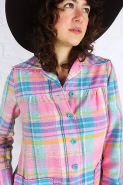 Vintage 70s Jacket / Overshirt - Baby Pink Plaid - Size S -Style Luma Sales Store vintage 1970s bohemian top folk boho shirt bright colour sustainable slow fashion all about audrey 32