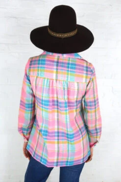 Vintage 70s Jacket / Overshirt - Baby Pink Plaid - Size S -Style Luma Sales Store vintage 1970s bohemian top folk boho shirt bright colour sustainable slow fashion all about audrey 33