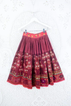 Vintage Rosehip & Ruby Red Embroidered Skirt - Size XXS 7 Vintage Rosehip & Ruby Red Embroidered Skirt - Size XXS -Style Luma Sales Store vintage 1970s boho skirt bohemian chic 70s style easy to wear skirt with folk style prairie vibes by all about audrey 6