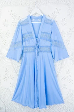 Vintage Powdered Blue Broderie Anglaise Overcoat - Size XS