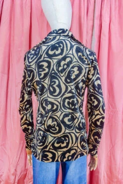 Vintage Shirt - Shadow Black & Champagne Nouveau Velvet - Size S -Style Luma Sales Store vintage 70s boho blouse hippie printed vintage 1970s shirt colourful retro pattern button up shirt all about audrey 17