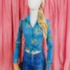 Vintage Shirt - Cornflower Blue Painted Flowers - Size XXS