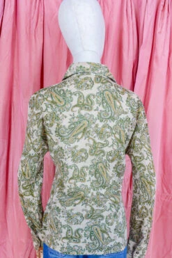 Vintage Shirt - Moss Green Psychedelic Paisley - Size S/M -Style Luma Sales Store vintage 70s boho blouse hippie printed vintage 1970s shirt colourful retro pattern button up shirt all about audrey 30