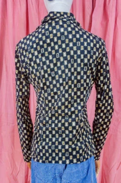 Vintage Shirt - Jet Black & Bronze Art Deco Print - Size S -Style Luma Sales Store vintage 70s boho blouse hippie printed vintage 1970s shirt colourful retro pattern button up shirt all about audrey 80