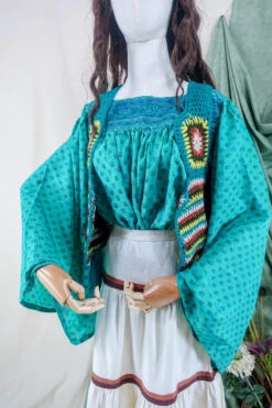 Vintage Waistcoat - Teal And Rust Crochet - Size XS