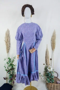 Vintage Midi Dress - Lavender And Rose Cottage Puff - Size S/M