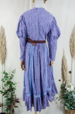 Vintage Midi Dress - Lavender And Rose Cottage Puff - Size S/M -Style Luma Sales Store vintage bohemian retro bohochic 1970s hippie preloved boho clothing all about audrey 140