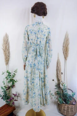 Vintage Maxi Dress - Lace And Sky Rose Prairie Dress - Size XS -Style Luma Sales Store vintage bohemian retro bohochic 1970s hippie preloved boho clothing all about audrey 156