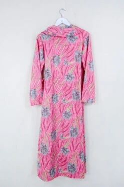 Vintage Wrap Dress - Florida Pink Carnations - Size M/L -Style Luma Sales Store vintage bohemian retro bohochic 1970s hippie preloved boho clothing all about audrey 224