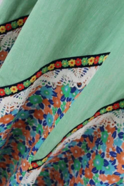 Vintage High Waisted Maxi Skirt - Bright Sage & Retro Floral - XXS -Style Luma Sales Store vintage clothing 70s bohemian fashion all about audrey 55