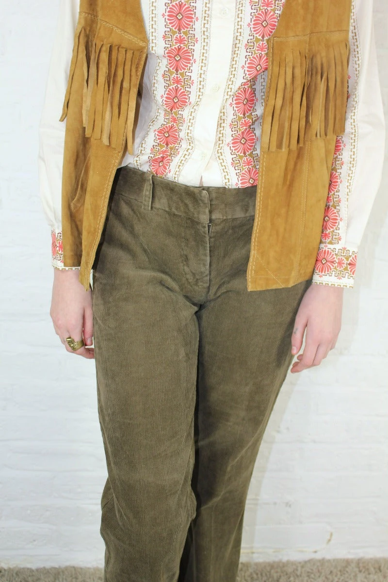 Vintage Corduroy Low Rise Flares - Khaki - Size S/M 10-12 - Image 3